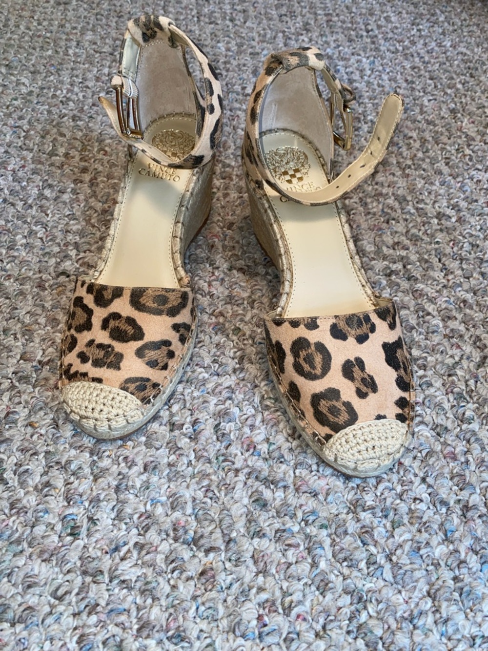 Vince Camuto Leopard Print Espadrille Wedge Sandals - Tan & Black